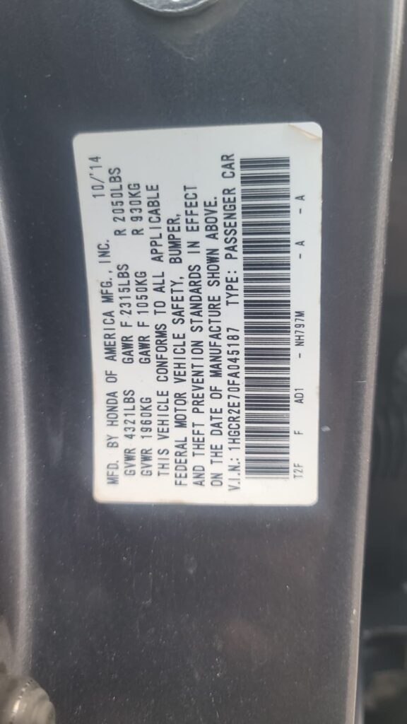2015 HONDA ACCORD EX