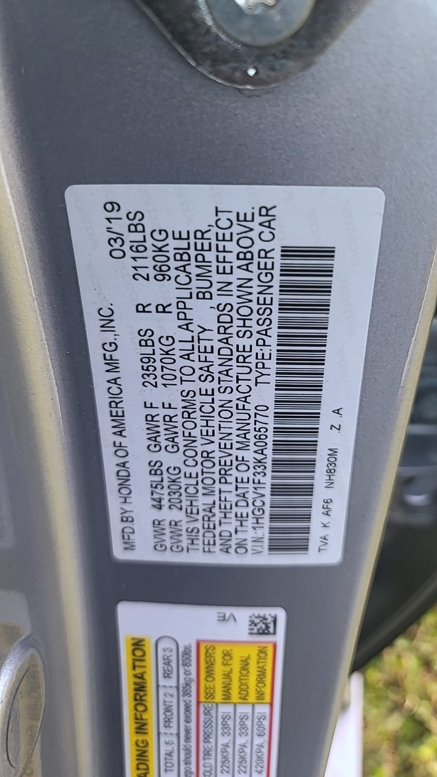 2019 HONDA ACCORD SPORT